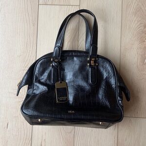 Ralph Lauren Black Leather Satchel with Gold Hardware